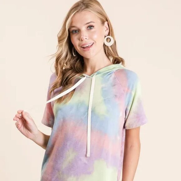 BiBi Tie Dye Terry Hoodie with Drawstring - Picture 1 of 9